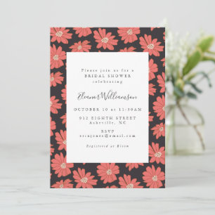 Boho-Botanische Blumen Brautdusche Schwarz Rot Einladung