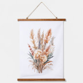 Boho Botanische Floral Pampas Gras Neutrale Farben Wandteppich Mit Holzrahmen (Vorderseite)