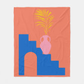 Boho botanische Formen in Orange und Blau Fleecedecke (Vorderseite)