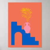 Boho botanische Formen in Orange und Blau Poster (Vorne)