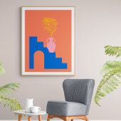 Boho botanische Formen in Orange und Blau Poster