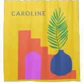 Boho botanische Formen Personalisierter Name Duschvorhang (Vorderseite)