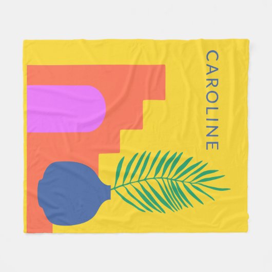 Boho botanische Formen Personalisierter Name Fleecedecke (Vorderseite (Horizontal))