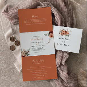 Boho Botanische Herbstblütenhochzeit Dreifach Gefaltete Einladung