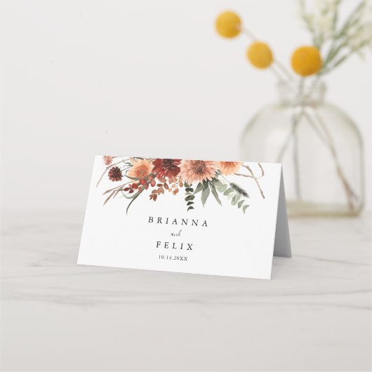 Boho Botanische Herbstblütenhochzeit Platzkarte (Rückseite)