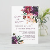 Boho Botanische Hochzeit in Burgund & Blush Einladung (Stehend Vorderseite)