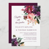 Boho Botanische Hochzeit in Burgund & Blush Einladung (Vorne/Hinten)