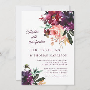 Boho Botanische Hochzeit in Burgund & Blush Einladung