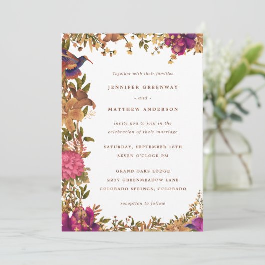 Boho Botanische Hochzeit mit floraler Wasserfarbe Einladung (Stehend Vorderseite)