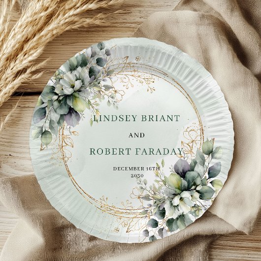 Boho Botanische Individuelle Namens Grüne Hochzeit Pappteller