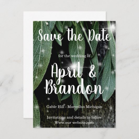 Boho botanische Kräuterpflanze verlasse rustikales Save The Date (Vorne/Hinten)