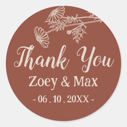 Boho Botanische Minimalistisch Terracotta Orange Runder Aufkleber (Vorderseite)