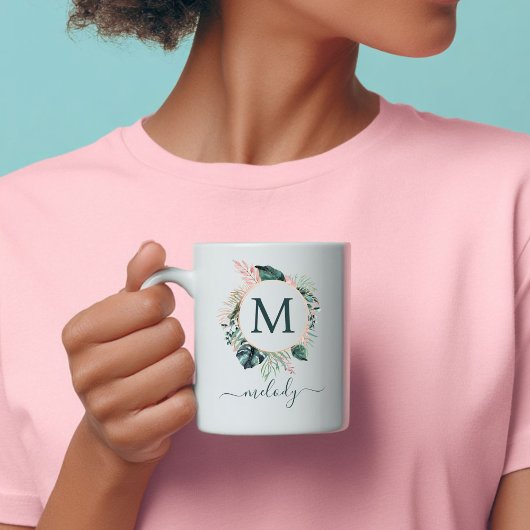 Boho Botanische Monogramm - Grün - Weiß Kaffeetasse