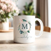 Boho Botanische Monogramm - Grün - Weiß Kaffeetasse