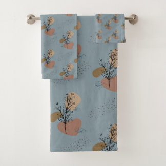 Boho Botanische Muster Mocha Mousse und Akzente Badhandtuch Set