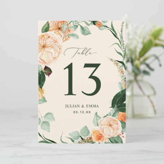 Boho Botanische Pastel Peach Greenery Bloral Custo (Stehend Vorderseite)