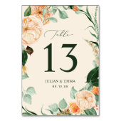 Boho Botanische Pastel Peach Greenery Bloral Custo Tischnummer (Rückseite)