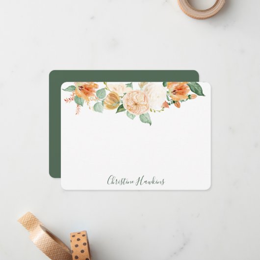 Boho Botanische Pfirsichfarbe Personalisiert Mitteilungskarte (Vorderseite/Rückseite Beispiel)