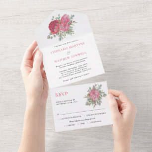 Boho-Botanische Protea-Eukalyptus-Hochzeit All In One Einladung