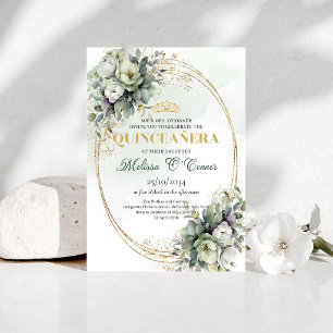 Boho-Botanische Quinceañera-Grünallee-Goldene Einl Einladung