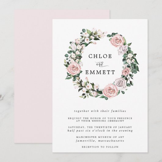 Boho Botanische Rose Blumenzeremonie Einladung (Vorne/Hinten)