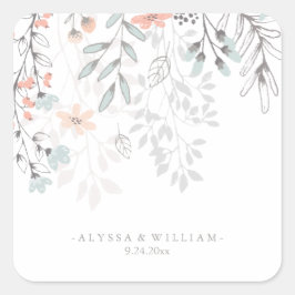 Boho Botanische Rustikale Hochzeit in Korallen und Quadratischer Aufkleber