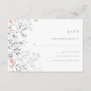 Boho Botanische Rustikale Hochzeitskoralle und Gra RSVP Karte