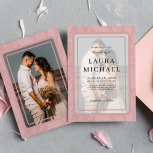 Boho botanische staubige Rose Rahmen Foto Hochzeit Einladung
