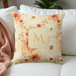 Boho Botanische Wasserfarbe Creme Orange Floral Kissen