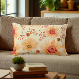 Boho Botanische Wasserfarbe Creme Orange Floral Lendenkissen
