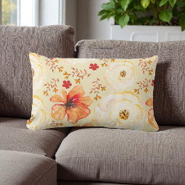 Boho Botanische Wasserfarbe Creme Orange Floral Lendenkissen