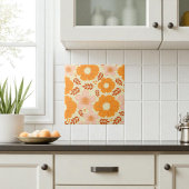 Boho Botanische Wasserfarbe Orange Floral Fliese