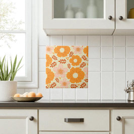 Boho Botanische Wasserfarbe Orange Floral Fliese