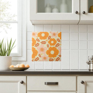 Boho Botanische Wasserfarbe Orange Floral Fliese