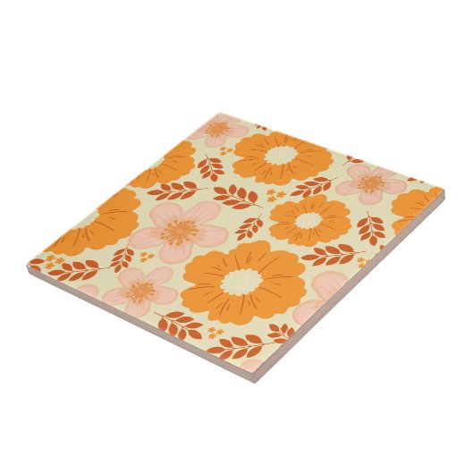 Boho Botanische Wasserfarbe Orange Floral Fliese (Seite)