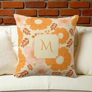 Boho Botanische Wasserfarbe Orange Gelbe Blüte Kissen