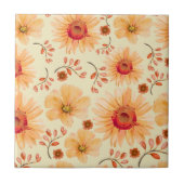 Boho Botanische Wasserfarbe Orangefarbene Creme Fliese (Vorderseite)