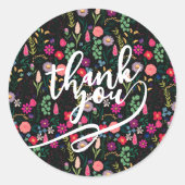 Boho Botanische Wasserfarben Blumen Schwarz Runder Aufkleber (Vorderseite)