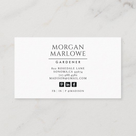 Boho Botanische Wildblume Blumengarten Visitenkarte (Rückseite)