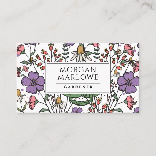 Boho Botanische Wildblume Blumengarten Visitenkarte (Vorderseite)