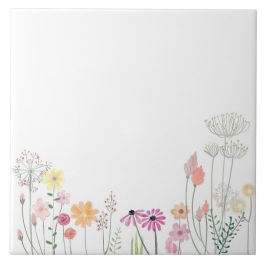 Boho Botanische Wildblume Keramik Tile Fliese (Vorderseite)