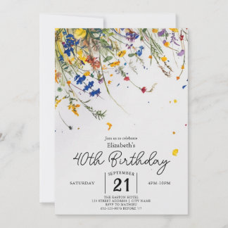 Boho Botanische Wildblumen 40. Geburtstag Einladung
