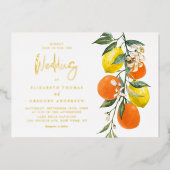 Boho Botanische Zitronen und Orangen-Garland Hochz Folieneinladung (Vorderseite)
