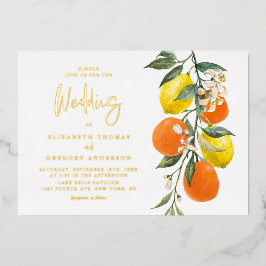 Boho Botanische Zitronen und Orangen-Garland Hochz Folieneinladung