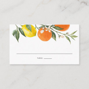 Boho Botanische Zitronen und Orangen Sommerhochzei Platzkarte