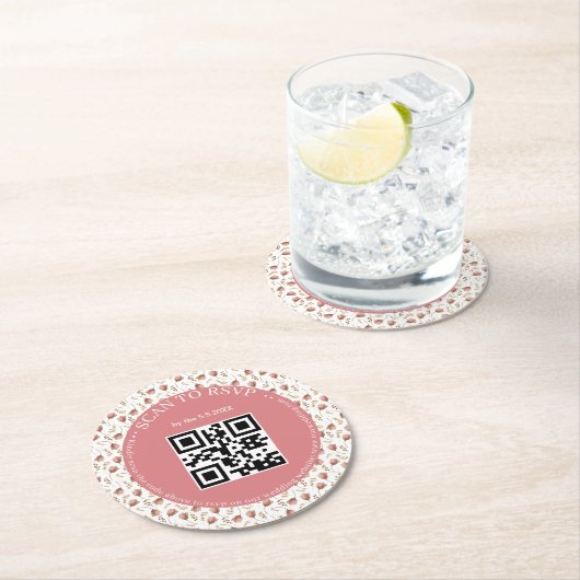 boho botanischen uAwg qr Code Hochzeit stilvoll Runder Pappuntersetzer (Vor Ort)