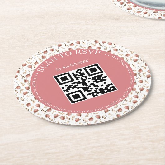 boho botanischen uAwg qr Code Hochzeit stilvoll Runder Pappuntersetzer (Angewinkelt)