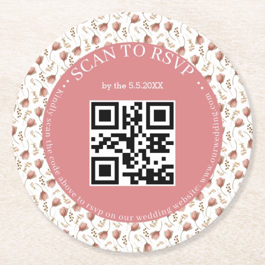 boho botanischen uAwg qr Code Hochzeit stilvoll Runder Pappuntersetzer (Vorderseite)