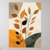 Boho-Botanischer abstrakter Blätter-Neutral-Erdbod Poster (Vorne)