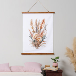 Boho-Botanischer Blumendruck mit Pampasgras in neu Wandteppich Mit Holzrahmen